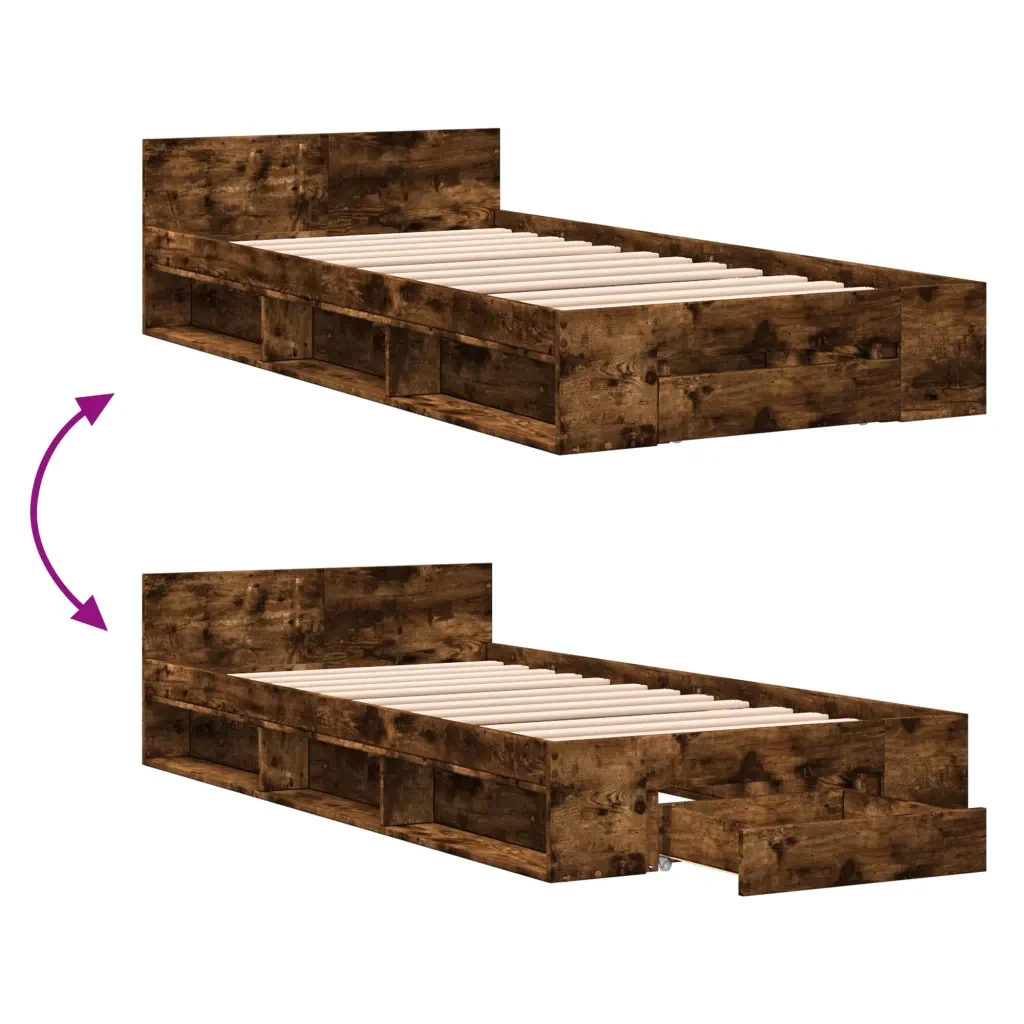 Letto singolo | Letto per adulti | Giroletto con Cassetto Rovere Fumo 75x190 cm Legno Multistrato - Image 7