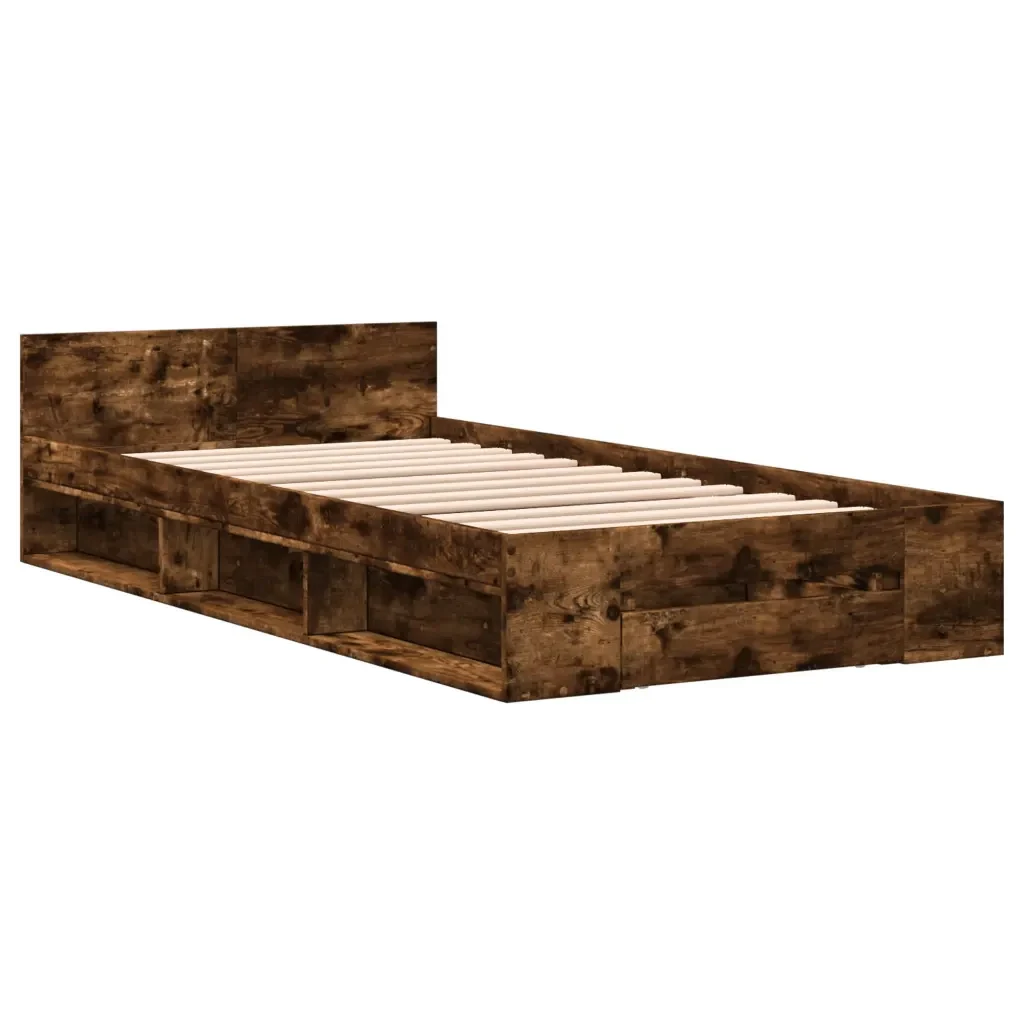 Letto singolo | Letto per adulti | Giroletto con Cassetto Rovere Fumo 90x200 cm Legno Multistrato - Image 3