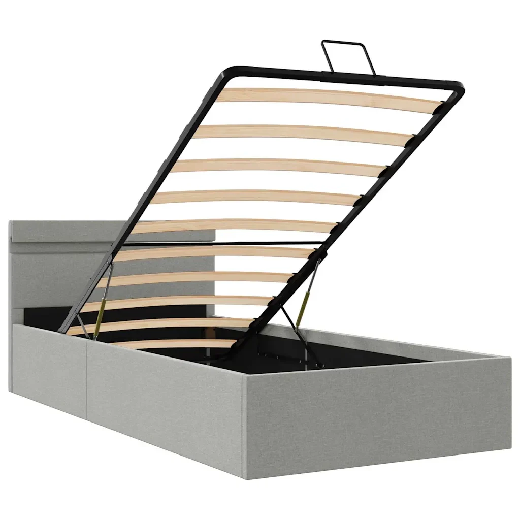 Letto singolo | Letto per adulti | Giroletto con Contenitore e LED Grigio Chiaro Tessuto 100x200cm - Image 9