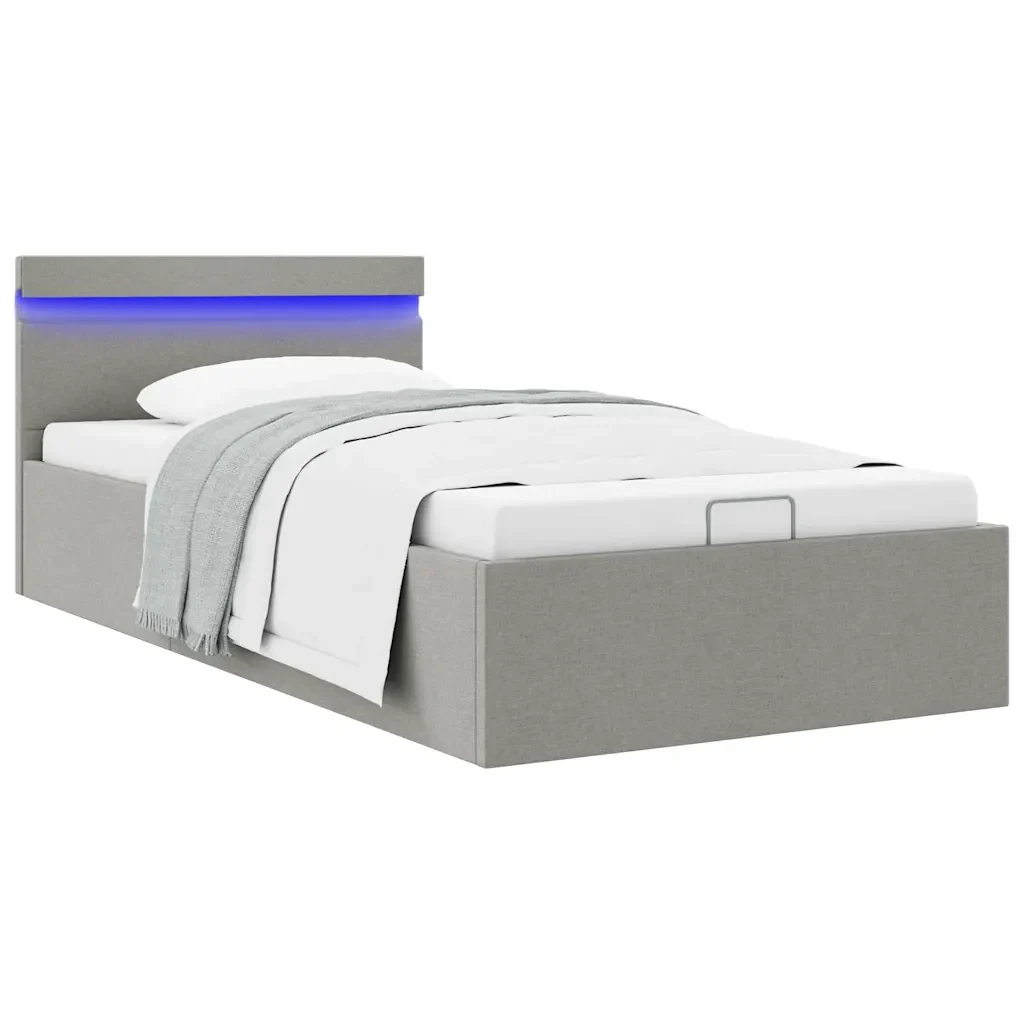 Letto singolo | Letto per adulti | Giroletto con Contenitore e LED Grigio Chiaro Tessuto 90x200 cm - Image 2