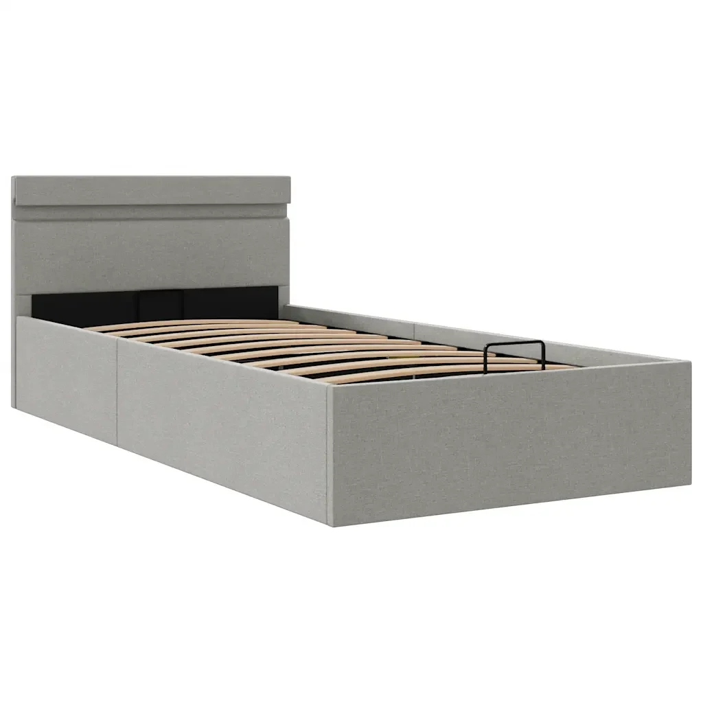 Letto singolo | Letto per adulti | Giroletto con Contenitore e LED Grigio Chiaro Tessuto 90x200 cm - Image 4