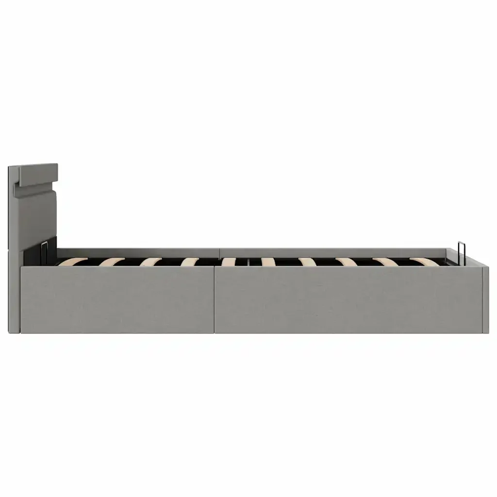 Letto singolo | Letto per adulti | Giroletto con Contenitore e LED Grigio Chiaro Tessuto 90x200 cm - Image 7