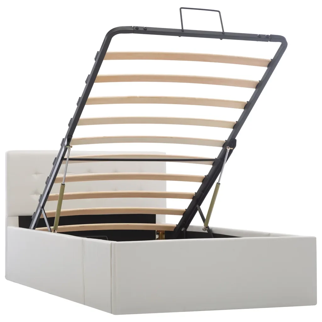Letto singolo | Letto per adulti | Giroletto con Contenitore Idraulico Bianco Similpelle 90x200cm - Image 2