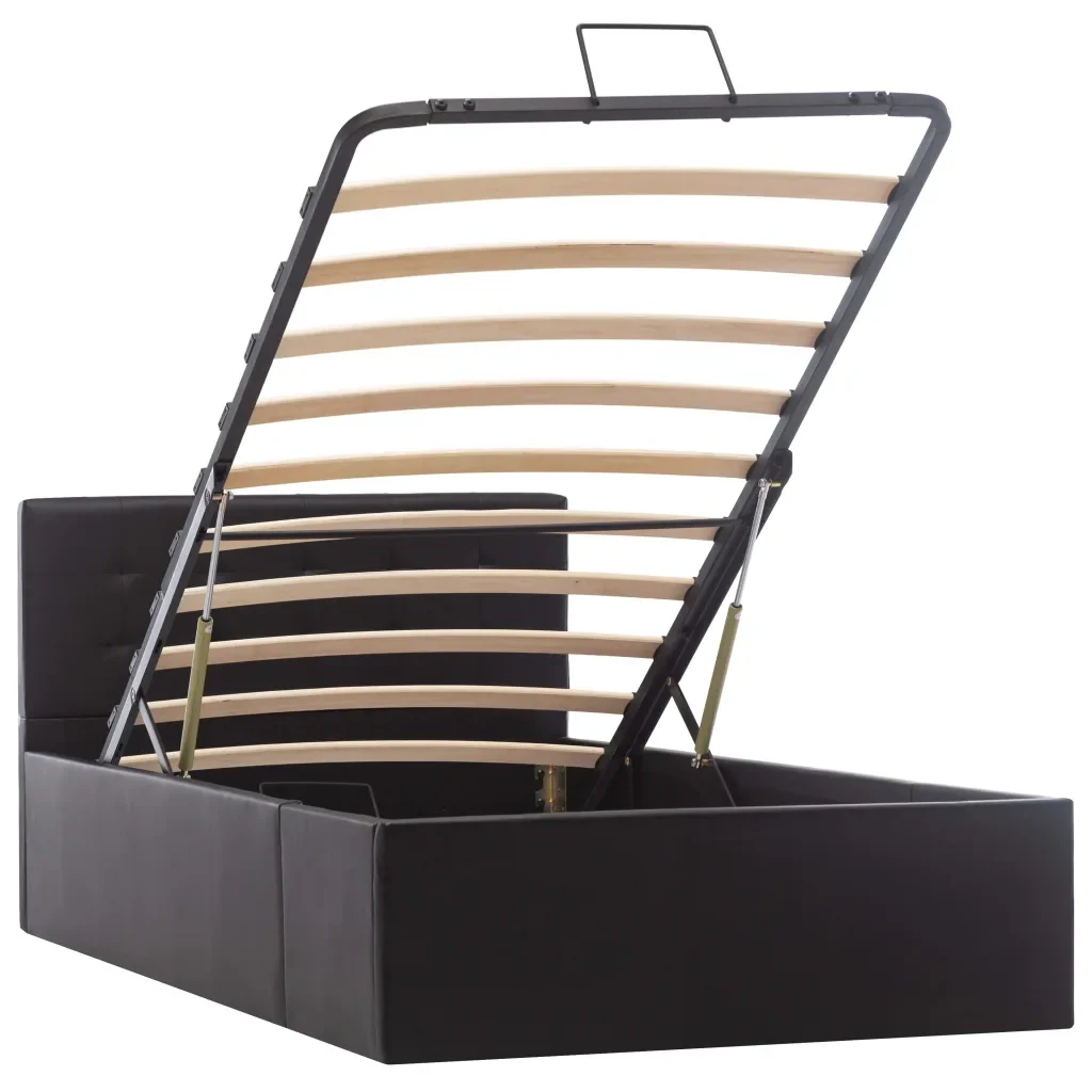 Letto singolo | Letto per adulti | Giroletto con Contenitore Idraulico Nero Similpelle 90x200cm - Image 2