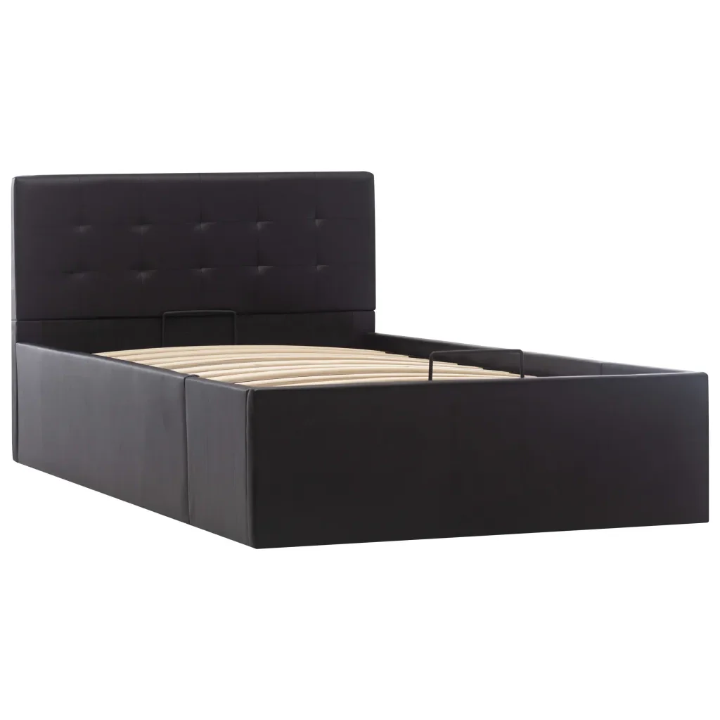 Letto singolo | Letto per adulti | Giroletto con Contenitore Idraulico Nero Similpelle 90x200cm - Image 3