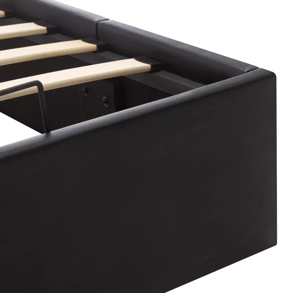 Letto singolo | Letto per adulti | Giroletto con Contenitore Idraulico Nero Similpelle 90x200cm - Image 9