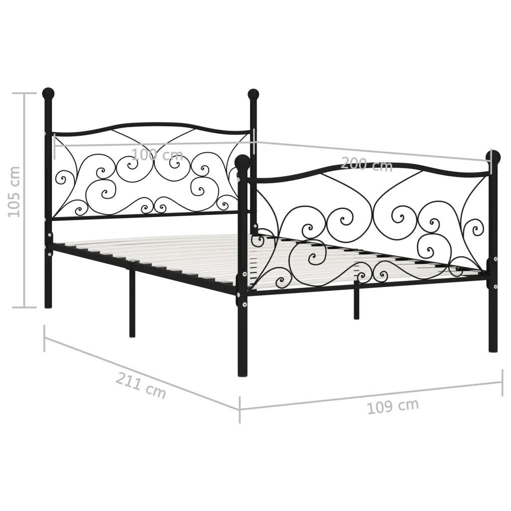 Letto singolo | Letto per adulti | Giroletto con Doghe Nero in Metallo 100x200 cm - Image 5