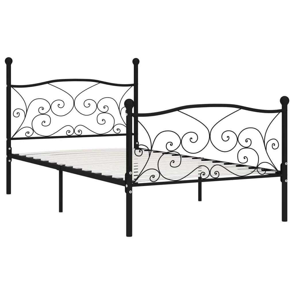 Letto singolo | Letto per adulti | Giroletto con Doghe Nero in Metallo 90x200 cm