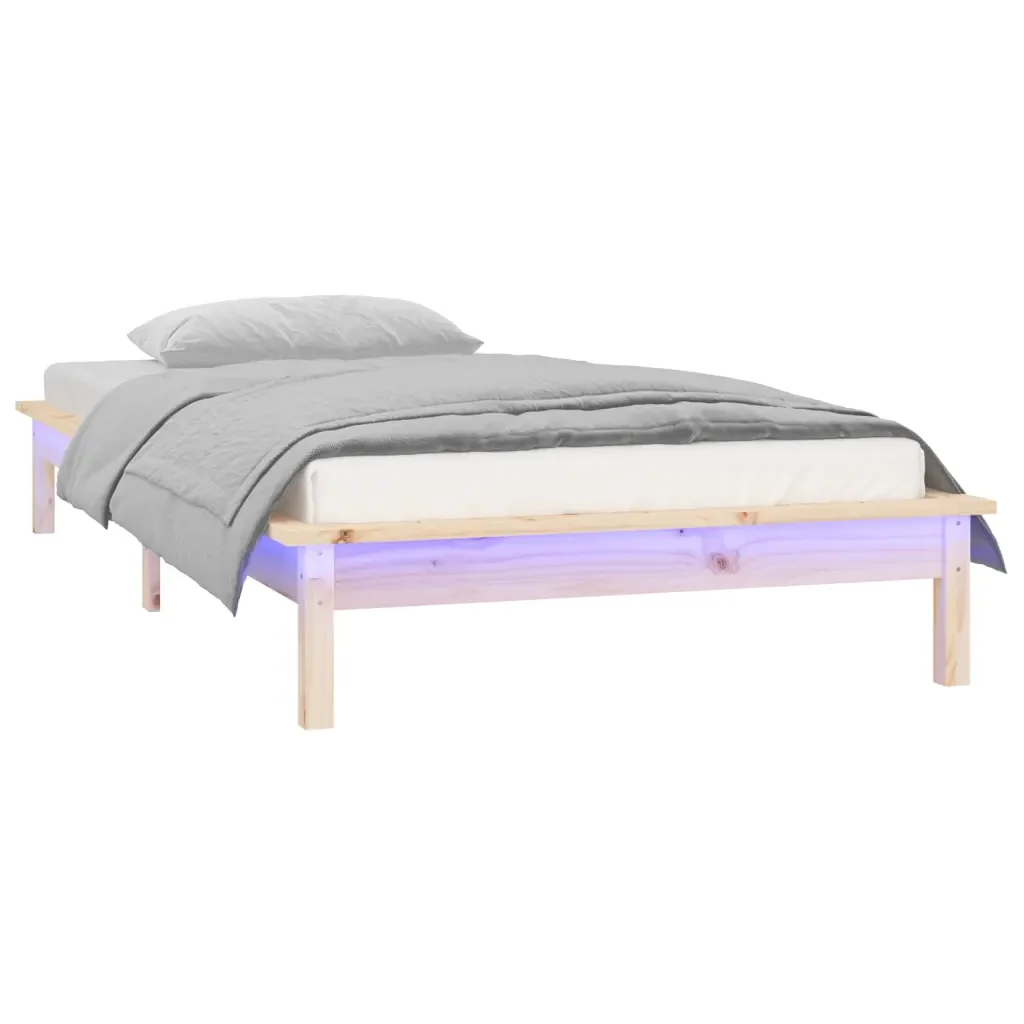Letto singolo | Letto per adulti | Giroletto con LED 90x190 cm Single in Legno Massello - Image 4