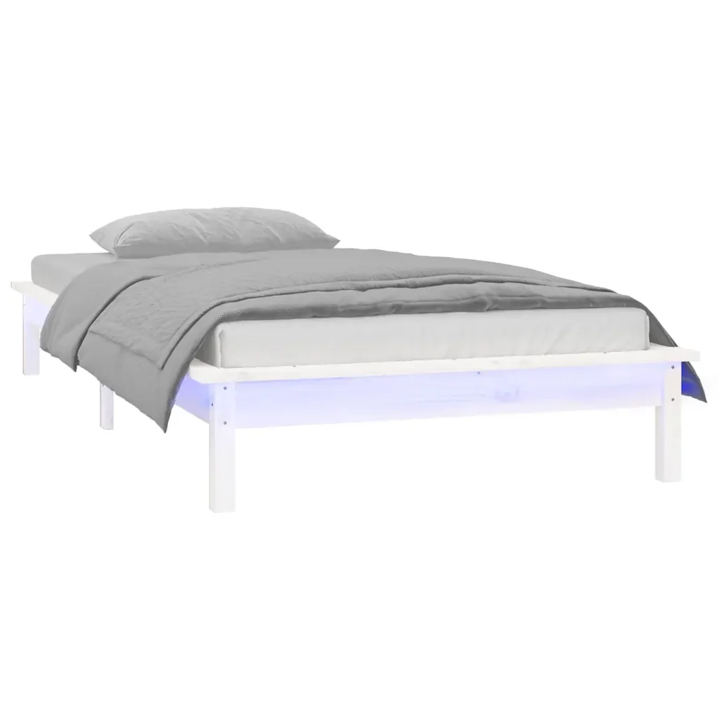 Letto singolo | Letto per adulti | Giroletto con LED Bianco 90x190 cm Single in Legno Massello - Image 4