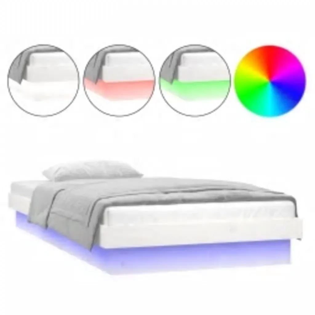 Letto singolo | Letto per adulti | Giroletto con LED Bianco 90x200 cm in Legno Massello