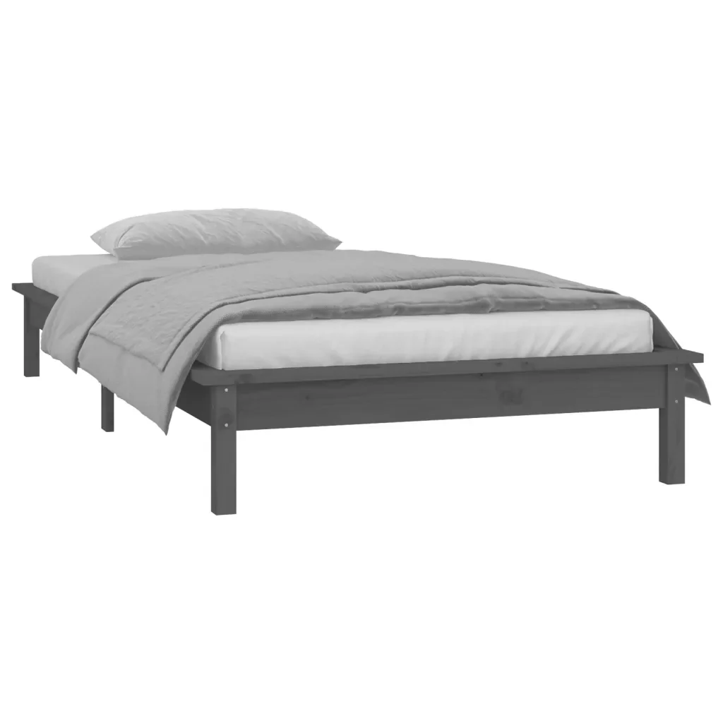 Letto singolo | Letto per adulti | Giroletto con LED Grigio 90x200 cm in Legno Massello - Image 5