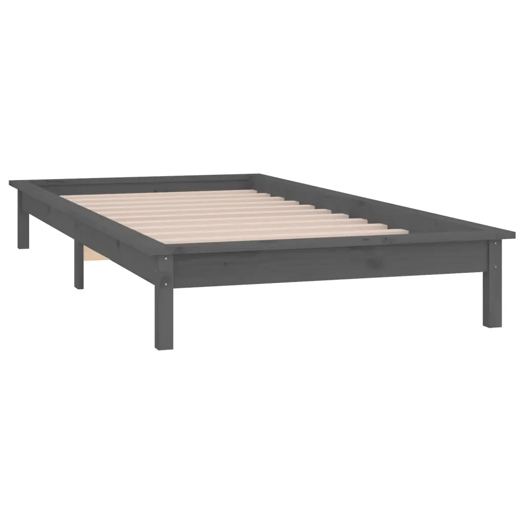 Letto singolo | Letto per adulti | Giroletto con LED Grigio 90x200 cm in Legno Massello - Image 6