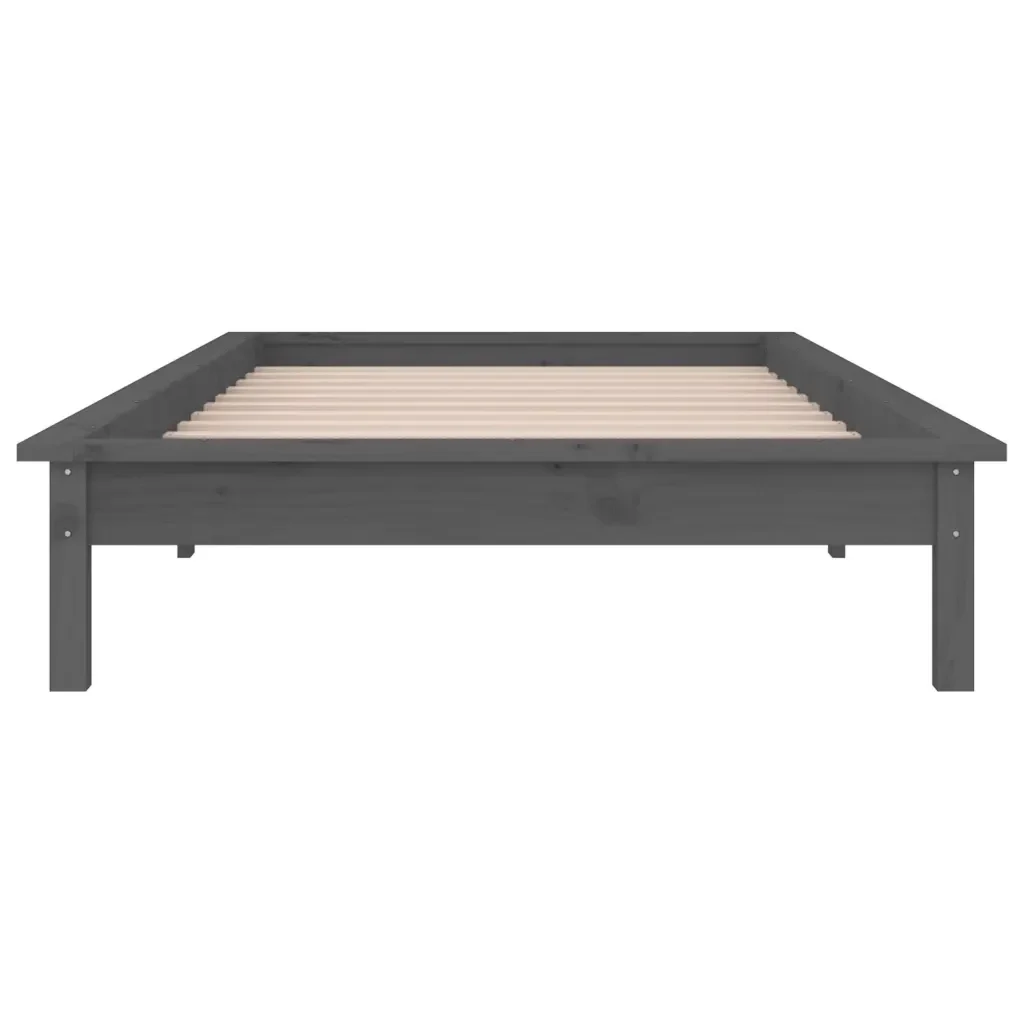 Letto singolo | Letto per adulti | Giroletto con LED Grigio 90x200 cm in Legno Massello - Image 7