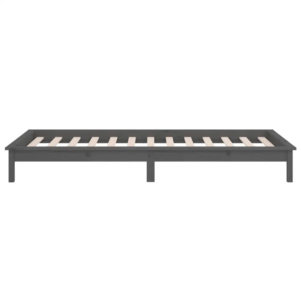 Letto singolo | Letto per adulti | Giroletto con LED Grigio 90x200 cm in Legno Massello - Image 8