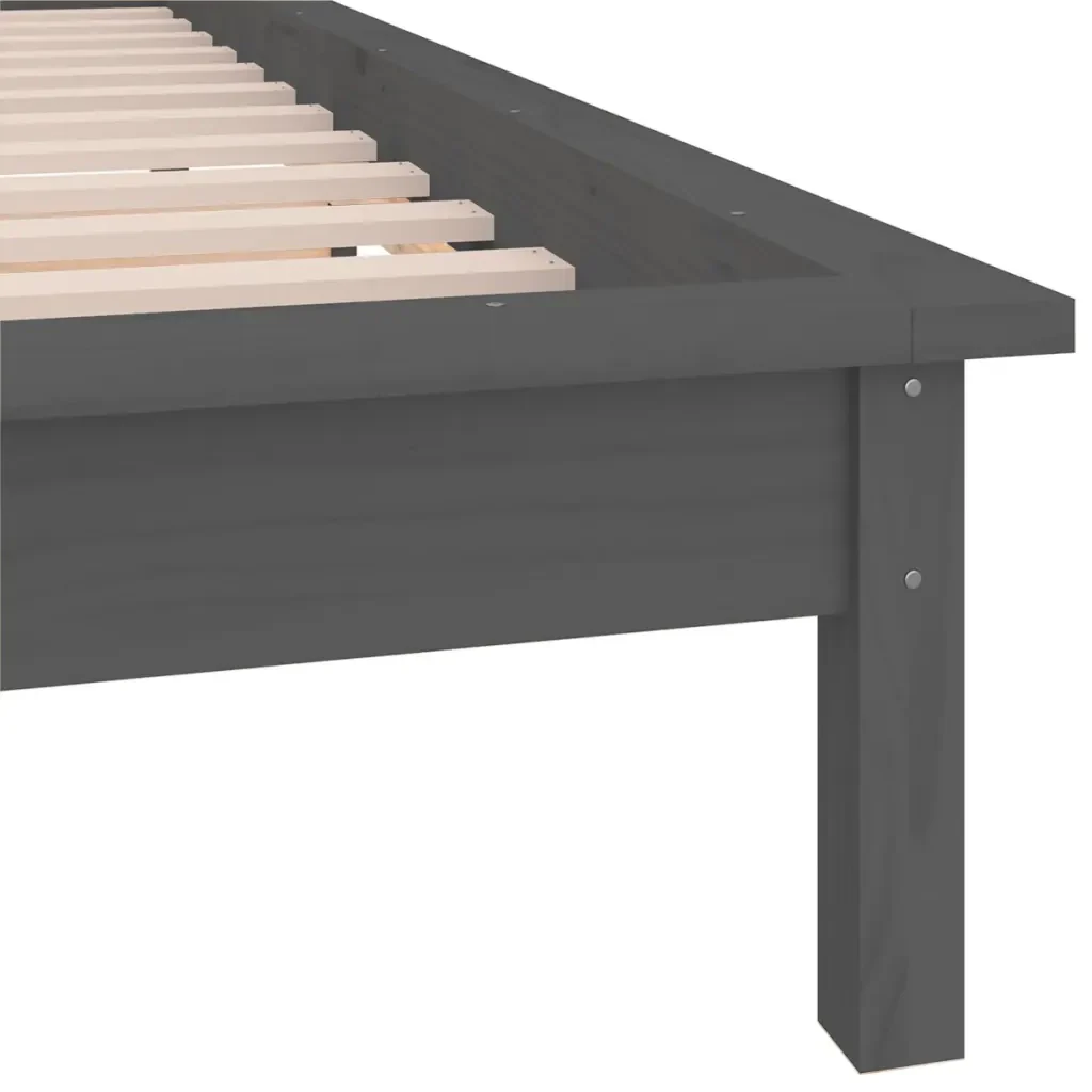 Letto singolo | Letto per adulti | Giroletto con LED Grigio 90x200 cm in Legno Massello - Image 9