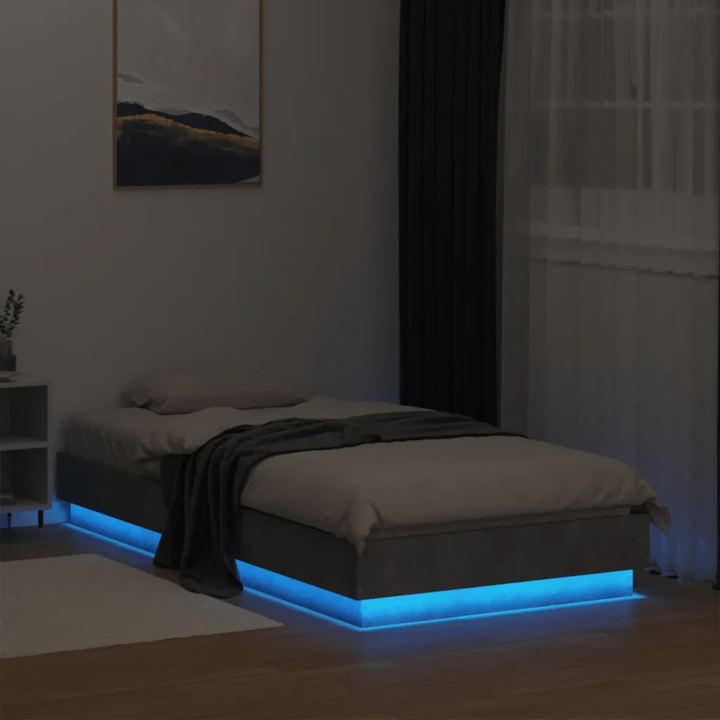 Letto singolo | Letto per adulti | Giroletto con LED Grigio Cemento 75x190 cm - Image 5