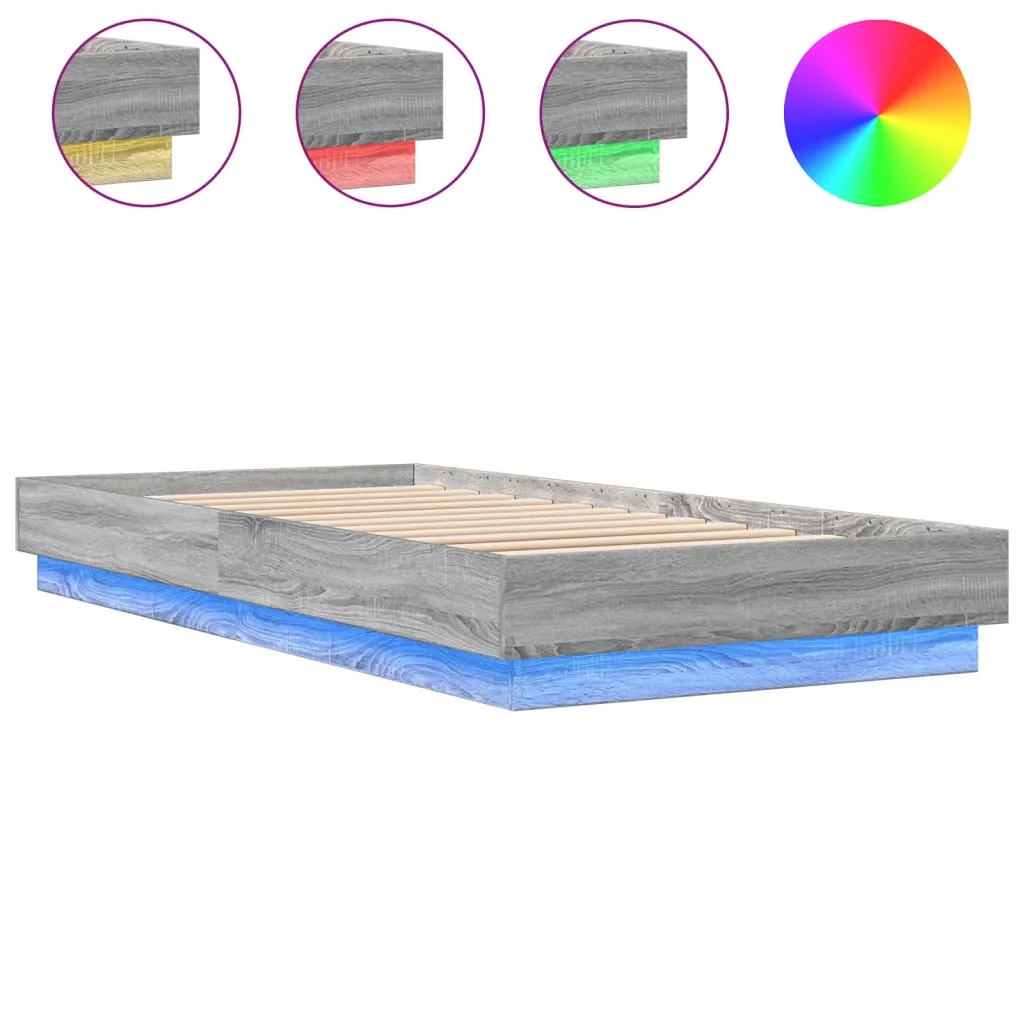 Letto singolo | Letto per adulti | Giroletto con LED Grigio Sonoma 100x200 cm