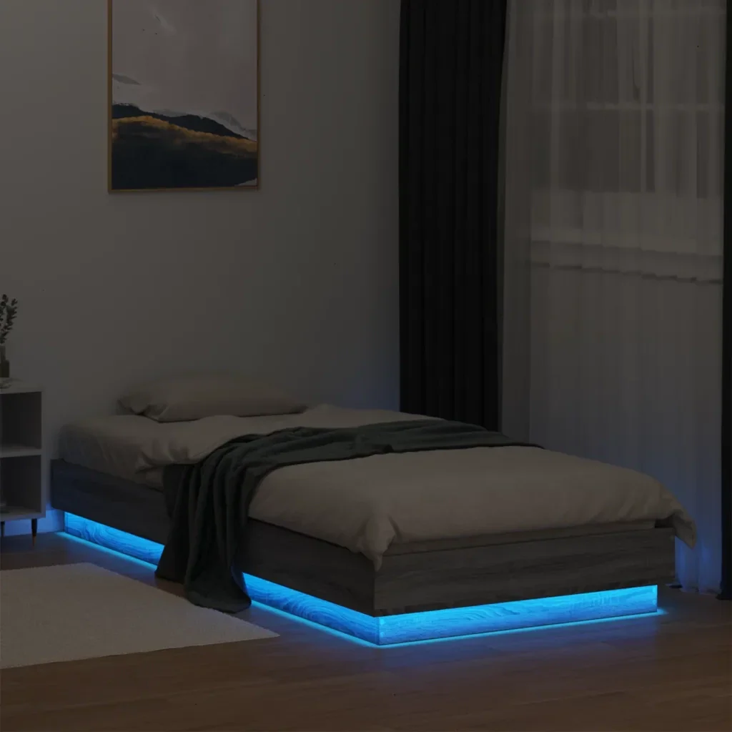 Letto singolo | Letto per adulti | Giroletto con LED Grigio Sonoma 100x200 cm - Image 5