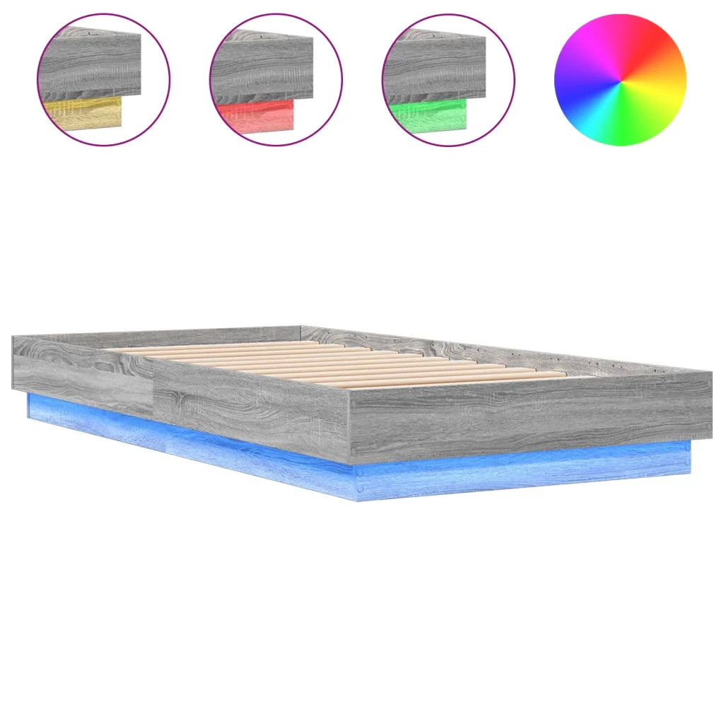 Letto singolo | Letto per adulti | Giroletto con LED Grigio Sonoma 75x190 cm