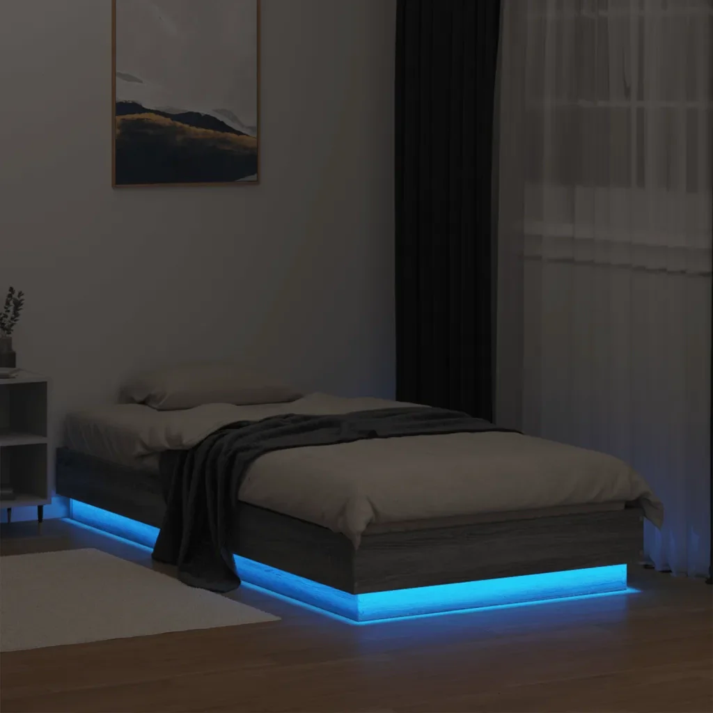 Letto singolo | Letto per adulti | Giroletto con LED Grigio Sonoma 75x190 cm - Image 5