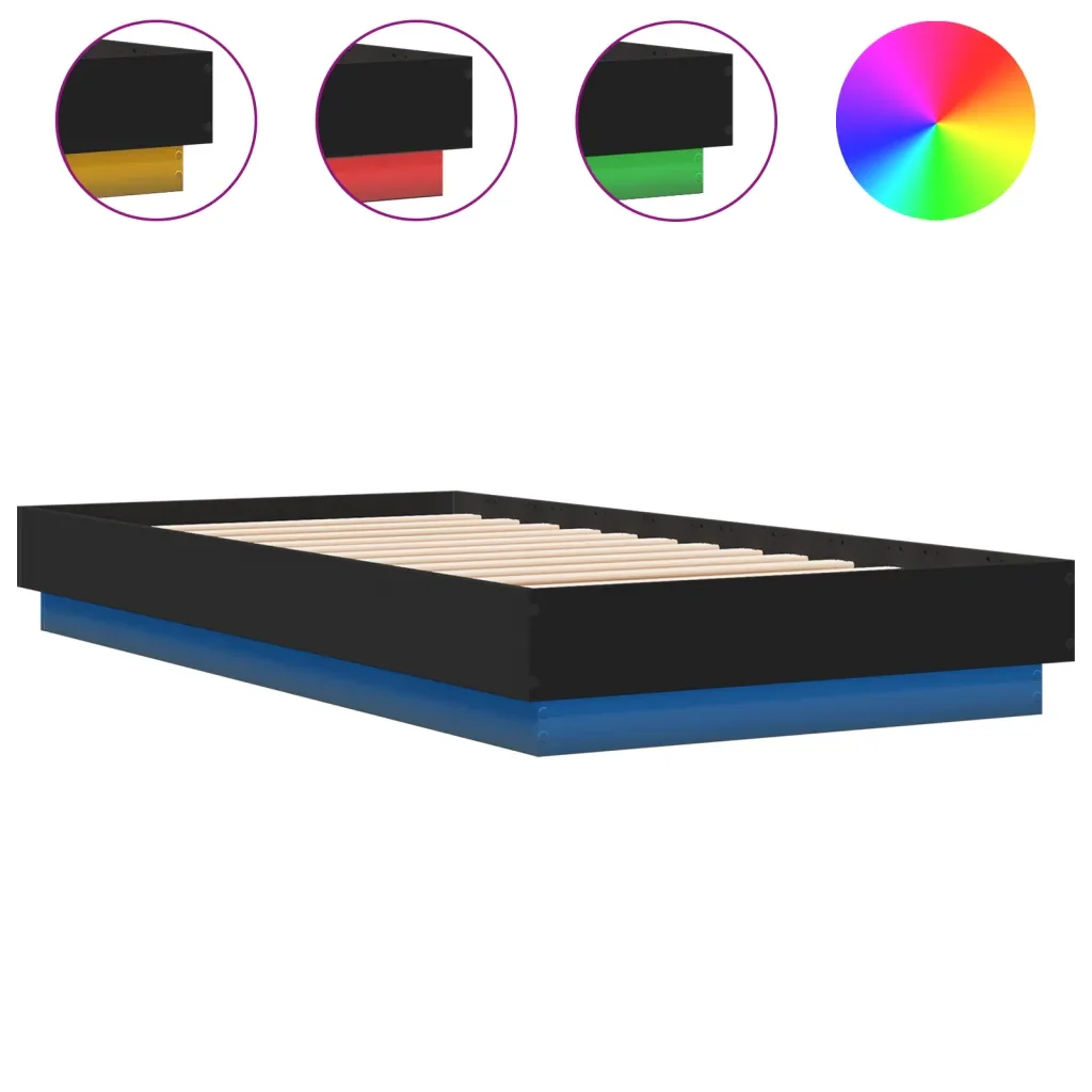 Letto singolo | Letto per adulti | Giroletto con LED Nero 75x190 cm
