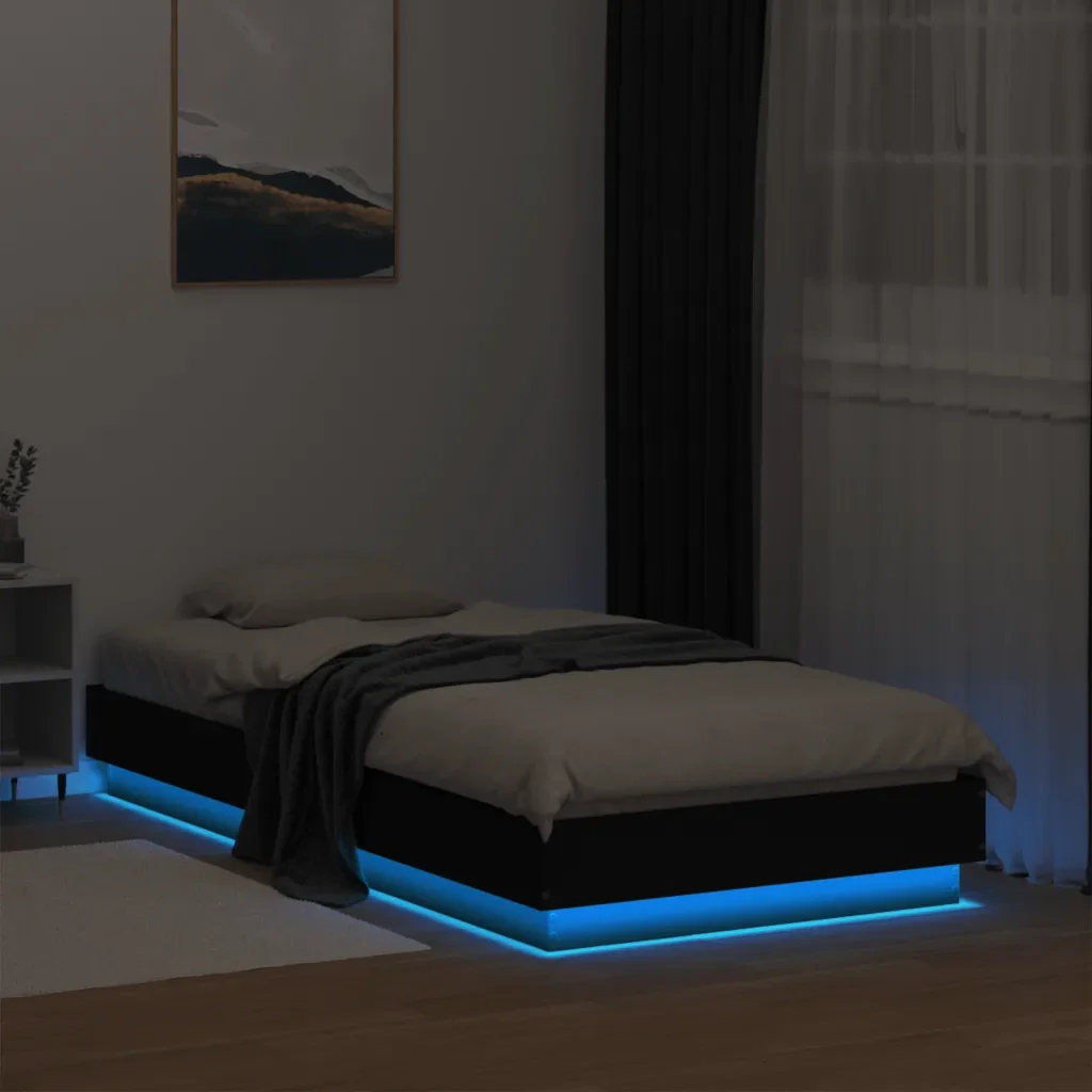 Letto singolo | Letto per adulti | Giroletto con LED Nero 75x190 cm - Image 5