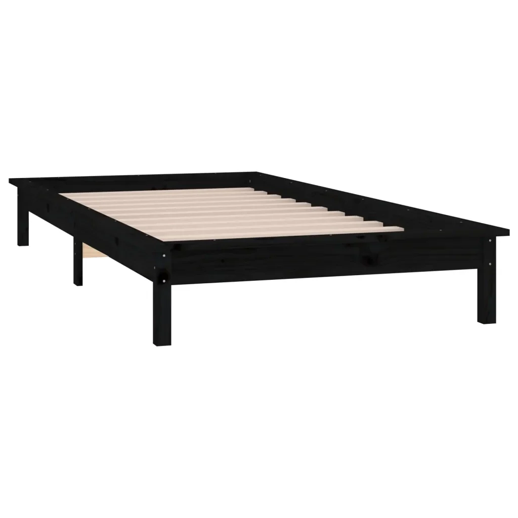 Letto singolo | Letto per adulti | Giroletto con LED Nero 90x200 cm in Legno Massello - Image 6
