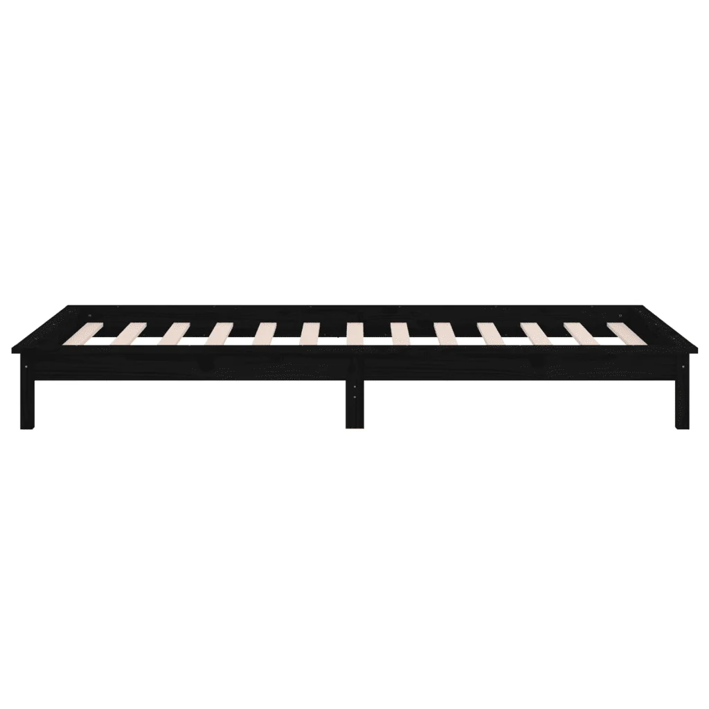 Letto singolo | Letto per adulti | Giroletto con LED Nero 90x200 cm in Legno Massello - Image 8