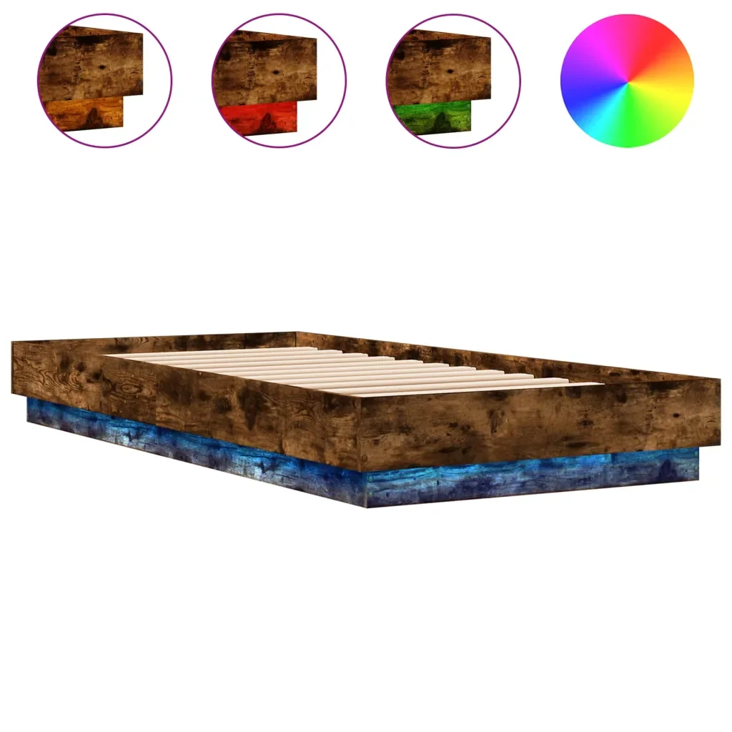 Letto singolo | Letto per adulti | Giroletto con LED Rovere Fumo 100x200 cm