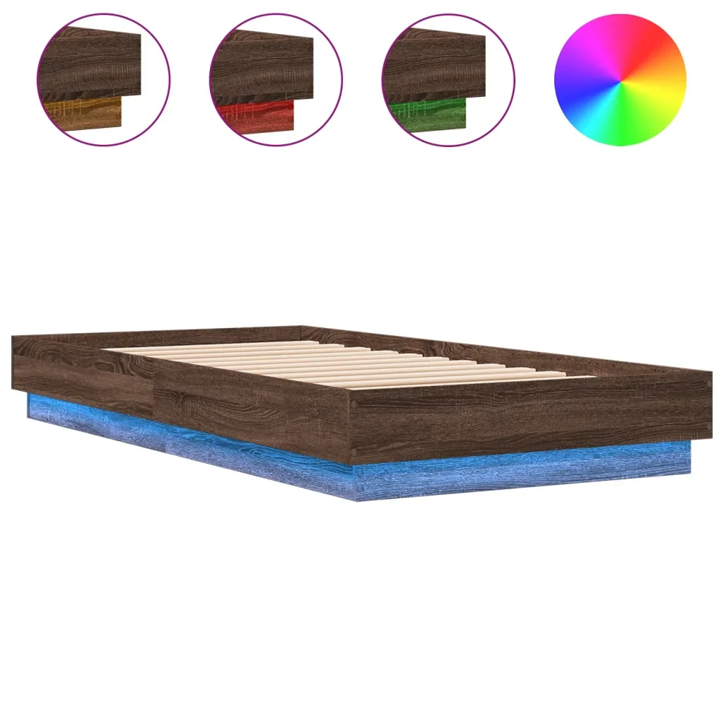 Letto singolo | Letto per adulti | Giroletto con LED Rovere Marrone 75x190 cm