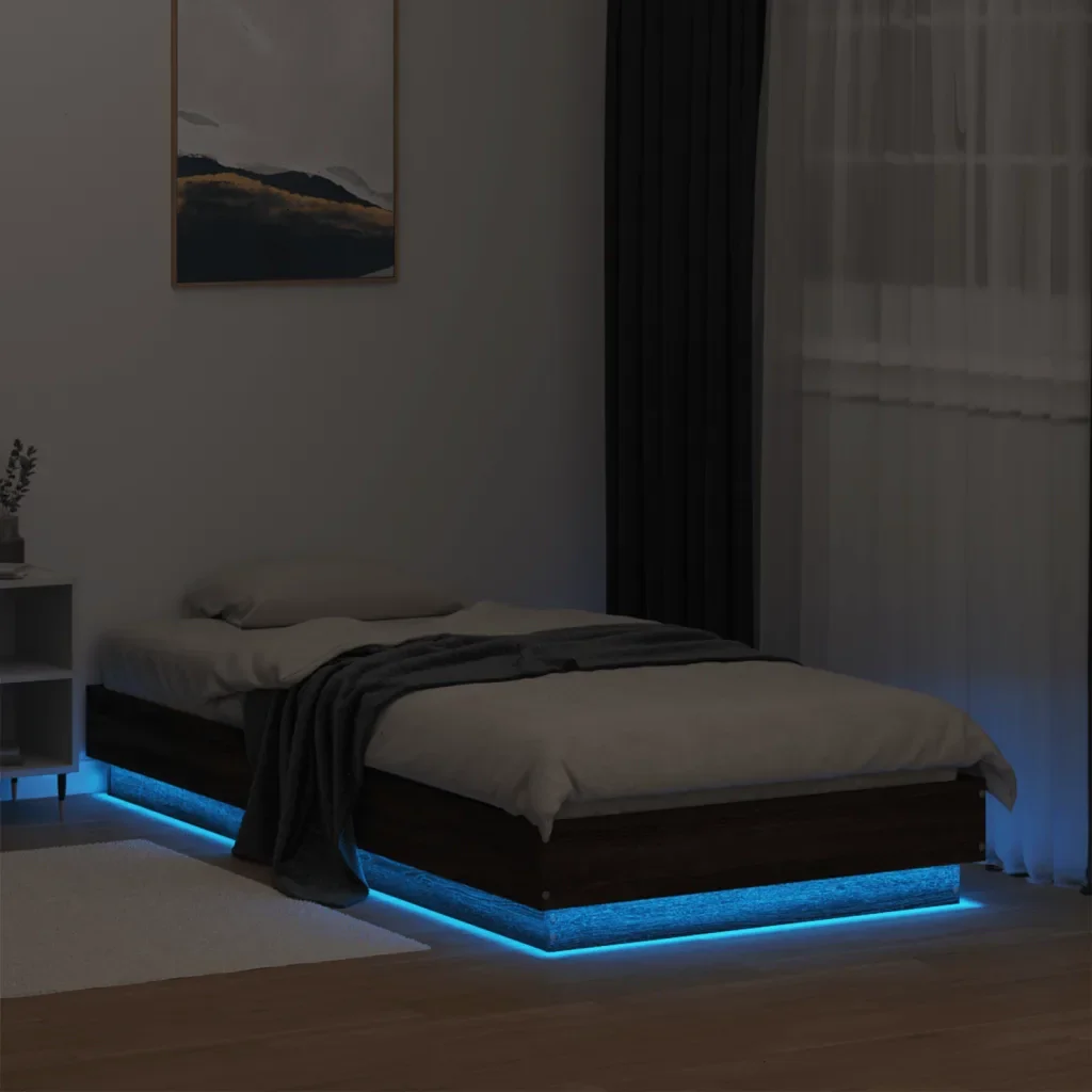 Letto singolo | Letto per adulti | Giroletto con LED Rovere Marrone 75x190 cm - Image 5