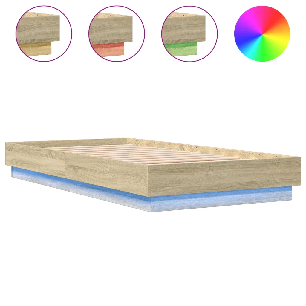 Letto singolo | Letto per adulti | Giroletto con LED Rovere Sonoma 75x190 cm