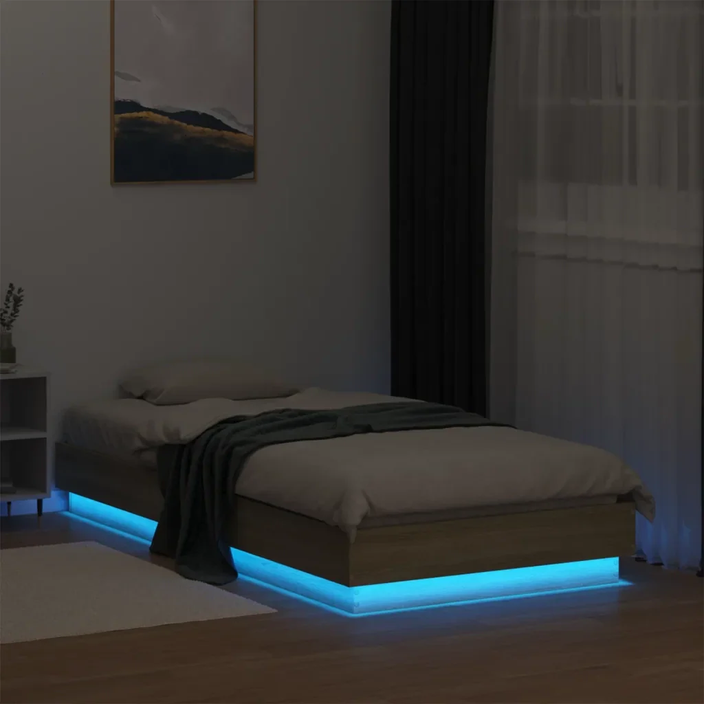 Letto singolo | Letto per adulti | Giroletto con LED Rovere Sonoma 90x190 cm - Image 5