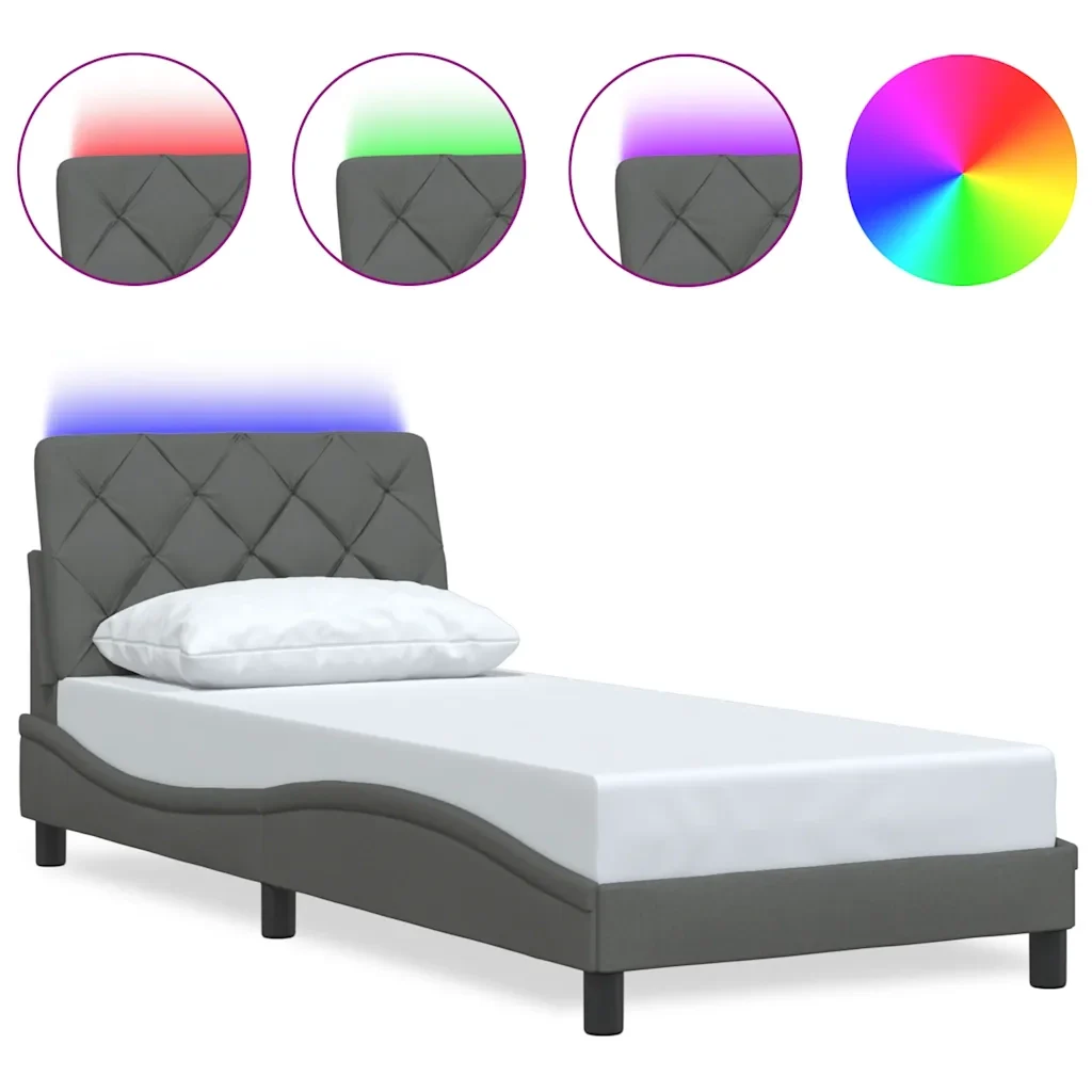 Letto singolo | Letto per adulti | Giroletto con LED senza Materasso 80x200 cm Tessuto