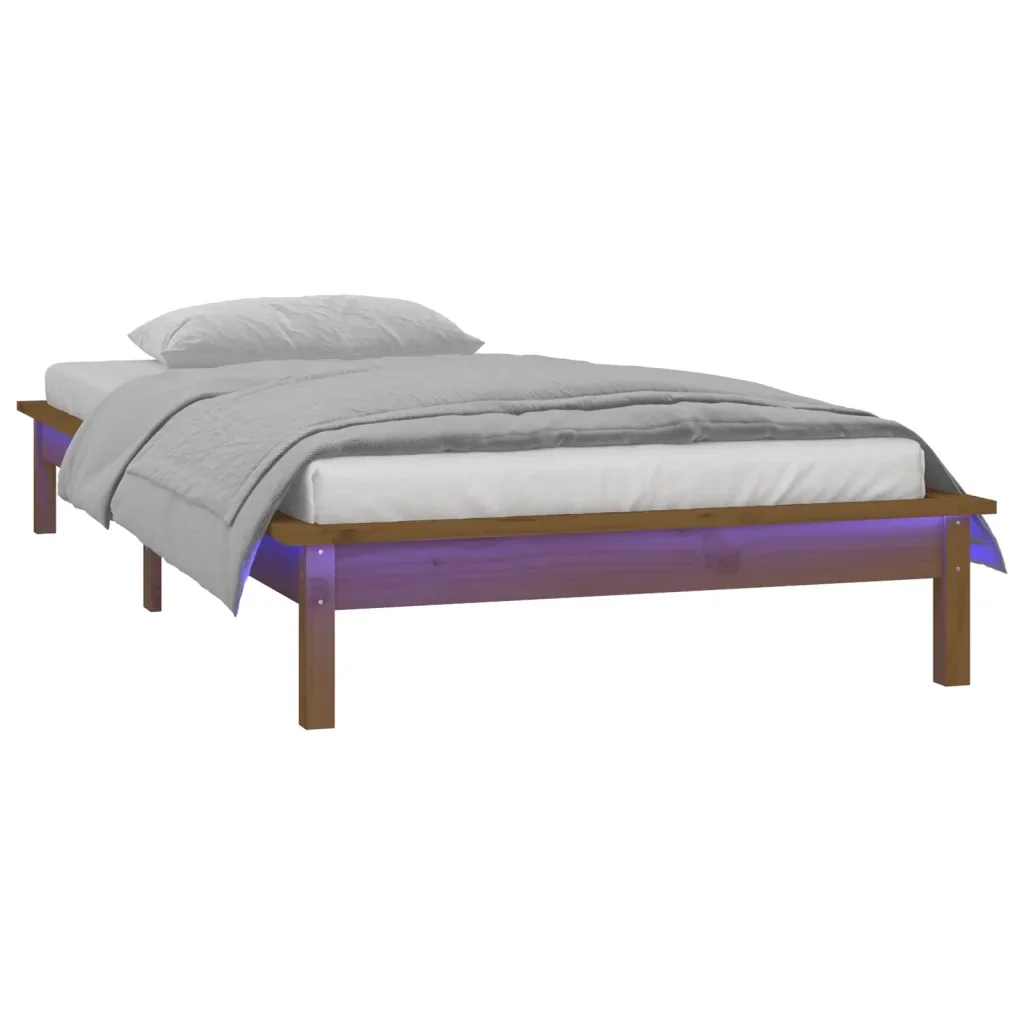 Letto singolo | Letto per adulti | Giroletto con LED senza Materasso Ambra 90x200cm Legno Massello - Image 4