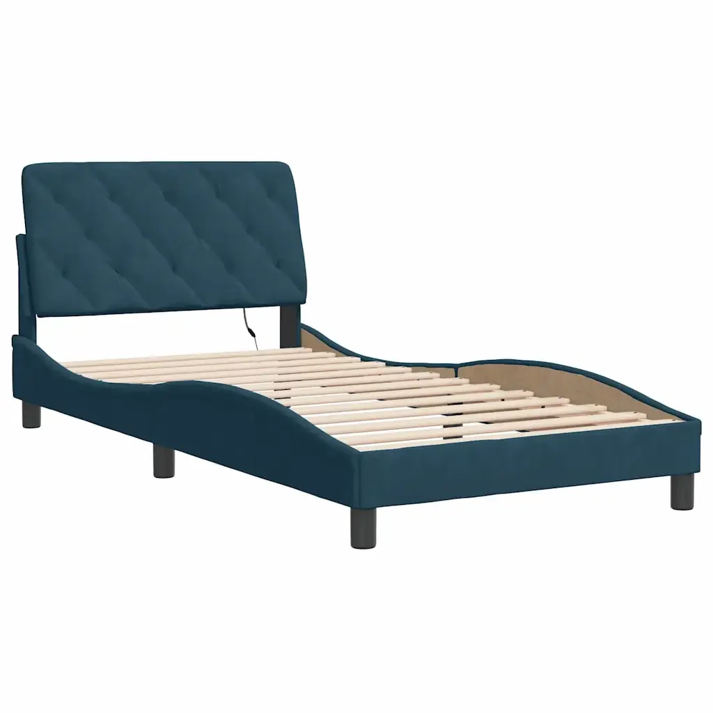 Letto singolo | Letto per adulti | Giroletto con LED senza Materasso Blu 100x200 cm in Velluto - Image 4