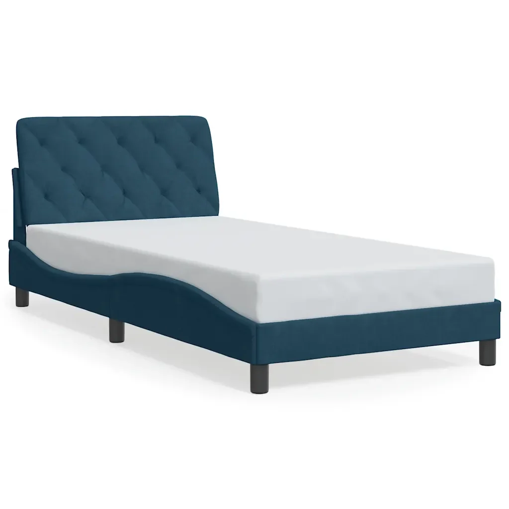 Letto singolo | Letto per adulti | Giroletto con LED senza Materasso Blu 100x200 cm in Velluto - Image 5