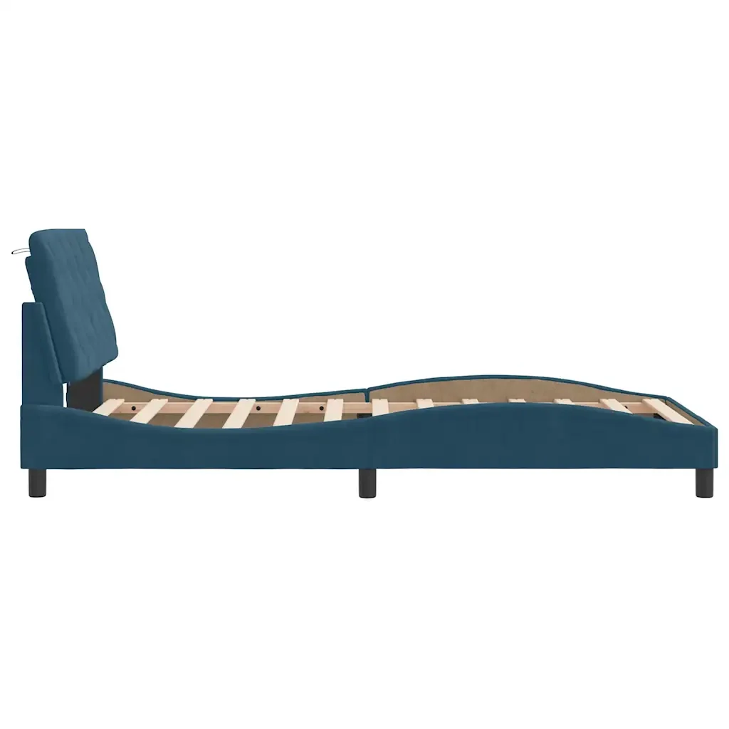 Letto singolo | Letto per adulti | Giroletto con LED senza Materasso Blu 100x200 cm in Velluto - Image 7