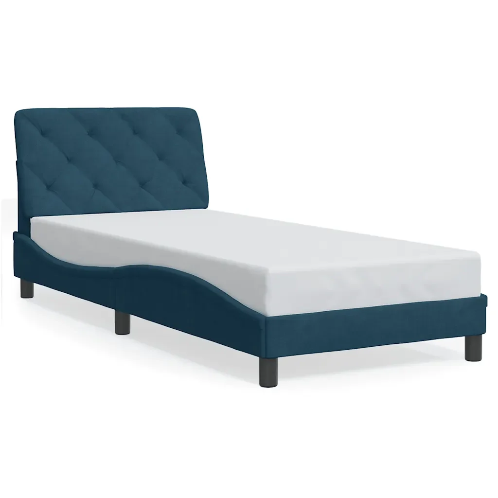 Letto singolo | Letto per adulti | Giroletto con LED senza Materasso Blu 90x200 cm in Velluto - Image 5
