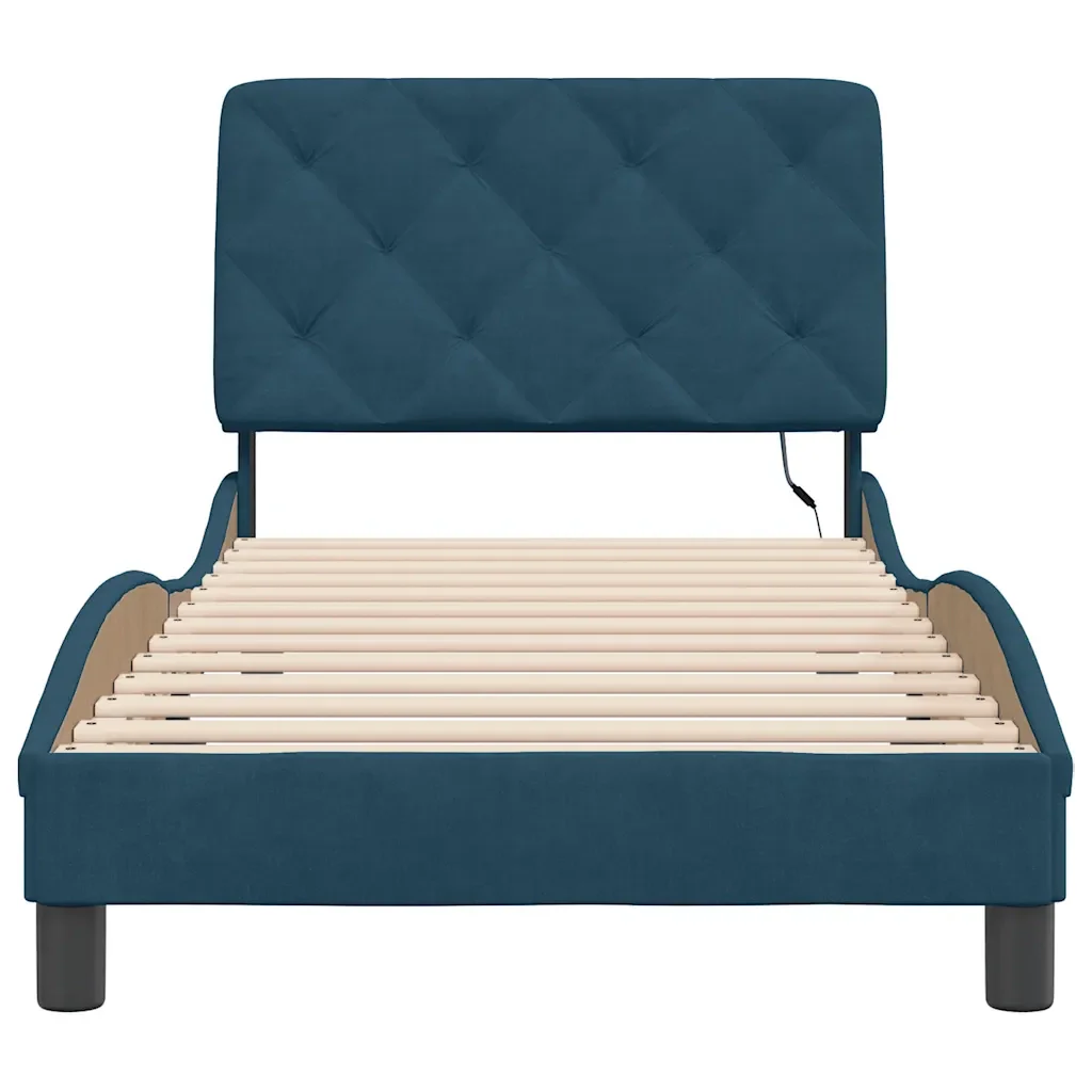 Letto singolo | Letto per adulti | Giroletto con LED senza Materasso Blu 90x200 cm in Velluto - Image 6