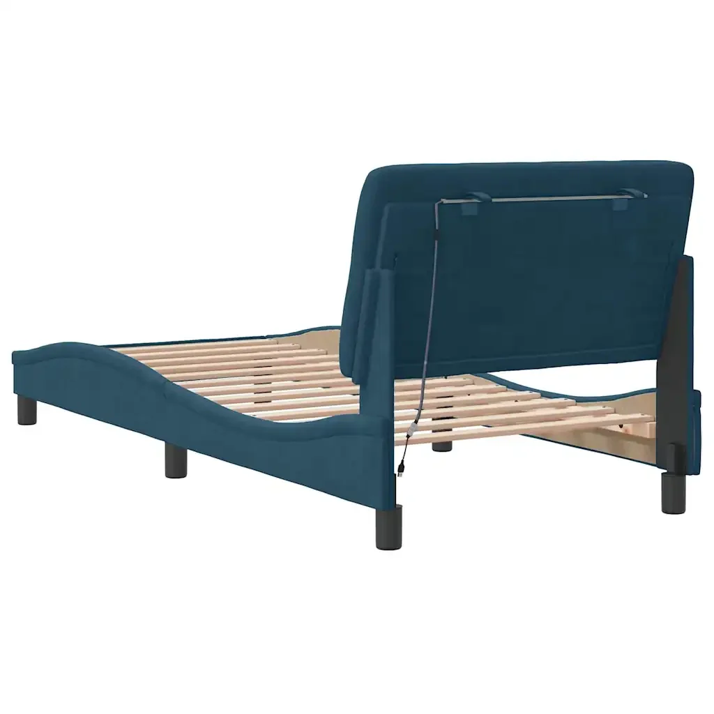 Letto singolo | Letto per adulti | Giroletto con LED senza Materasso Blu 90x200 cm in Velluto - Image 8