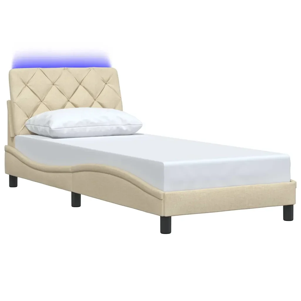 Letto singolo | Letto per adulti | Giroletto con LED senza Materasso Crema 80x200 cm in Tessuto - Image 4