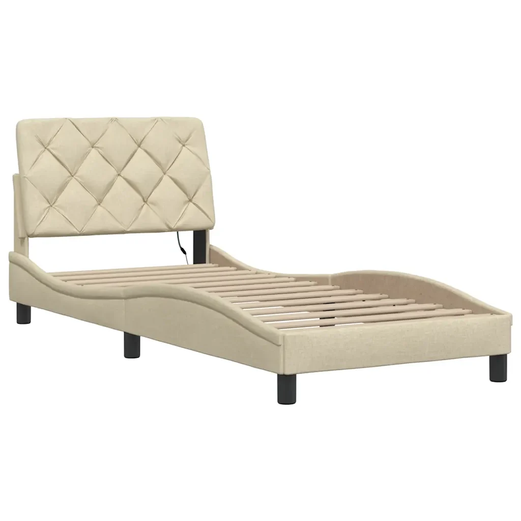 Letto singolo | Letto per adulti | Giroletto con LED senza Materasso Crema 80x200 cm in Tessuto - Image 5