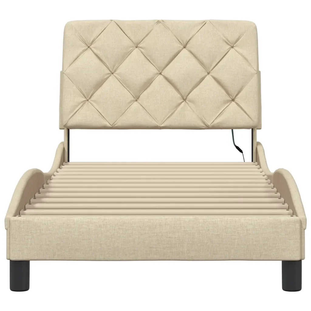 Letto singolo | Letto per adulti | Giroletto con LED senza Materasso Crema 80x200 cm in Tessuto - Image 6