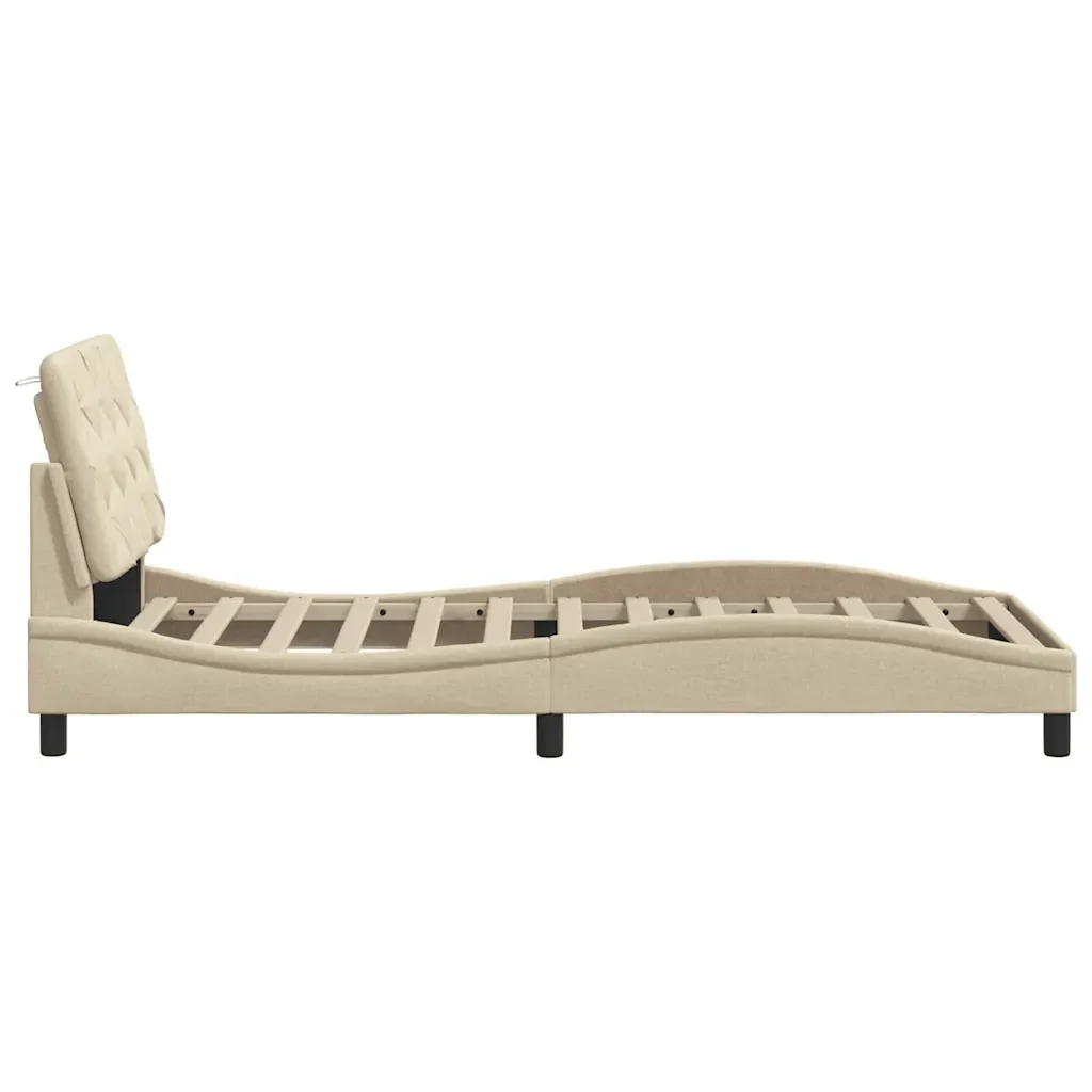 Letto singolo | Letto per adulti | Giroletto con LED senza Materasso Crema 80x200 cm in Tessuto - Image 9