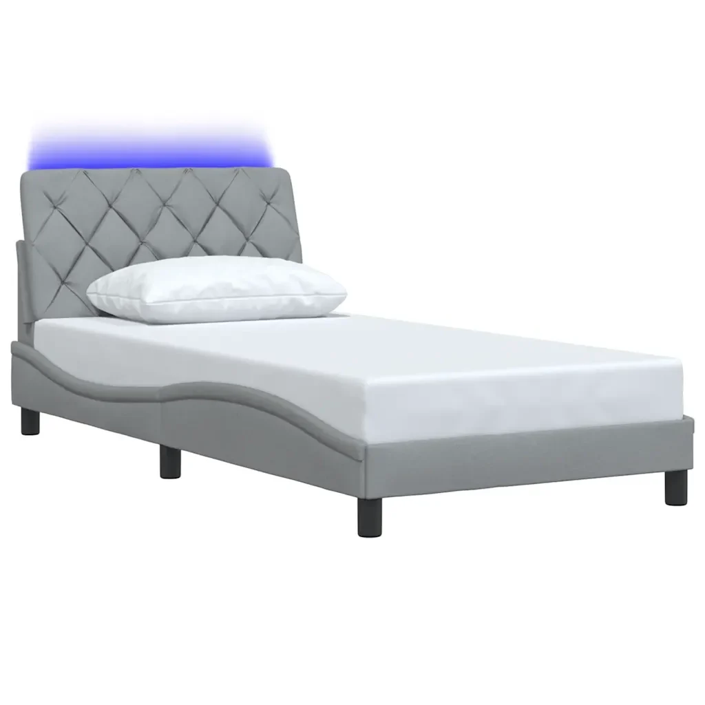 Letto singolo | Letto per adulti | Giroletto con LED senza Materasso Grigio Chiaro 100x200 cm - Image 4