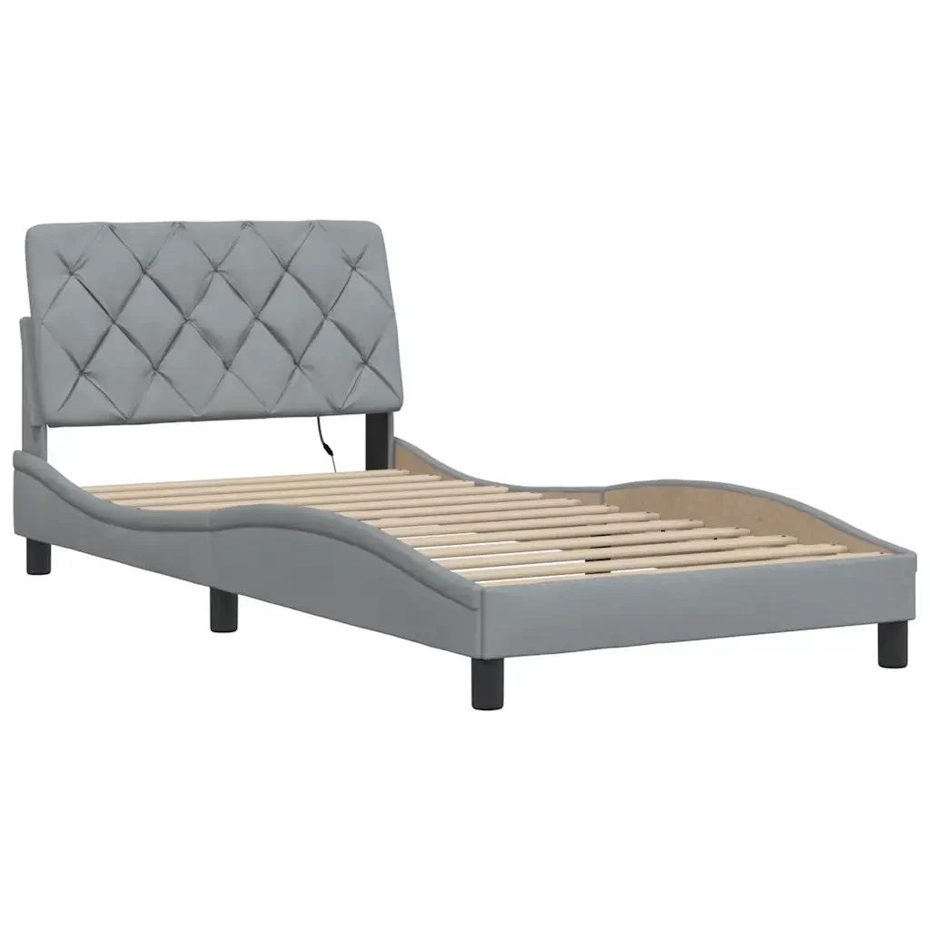 Letto singolo | Letto per adulti | Giroletto con LED senza Materasso Grigio Chiaro 100x200 cm - Image 9