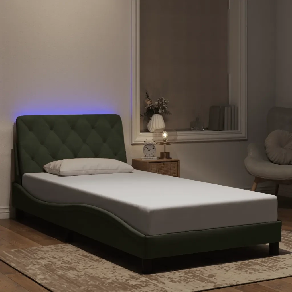 Letto singolo | Letto per adulti | Giroletto con LED senza Materasso Grigio Chiaro 100x200 cm in Velluto - Image 2