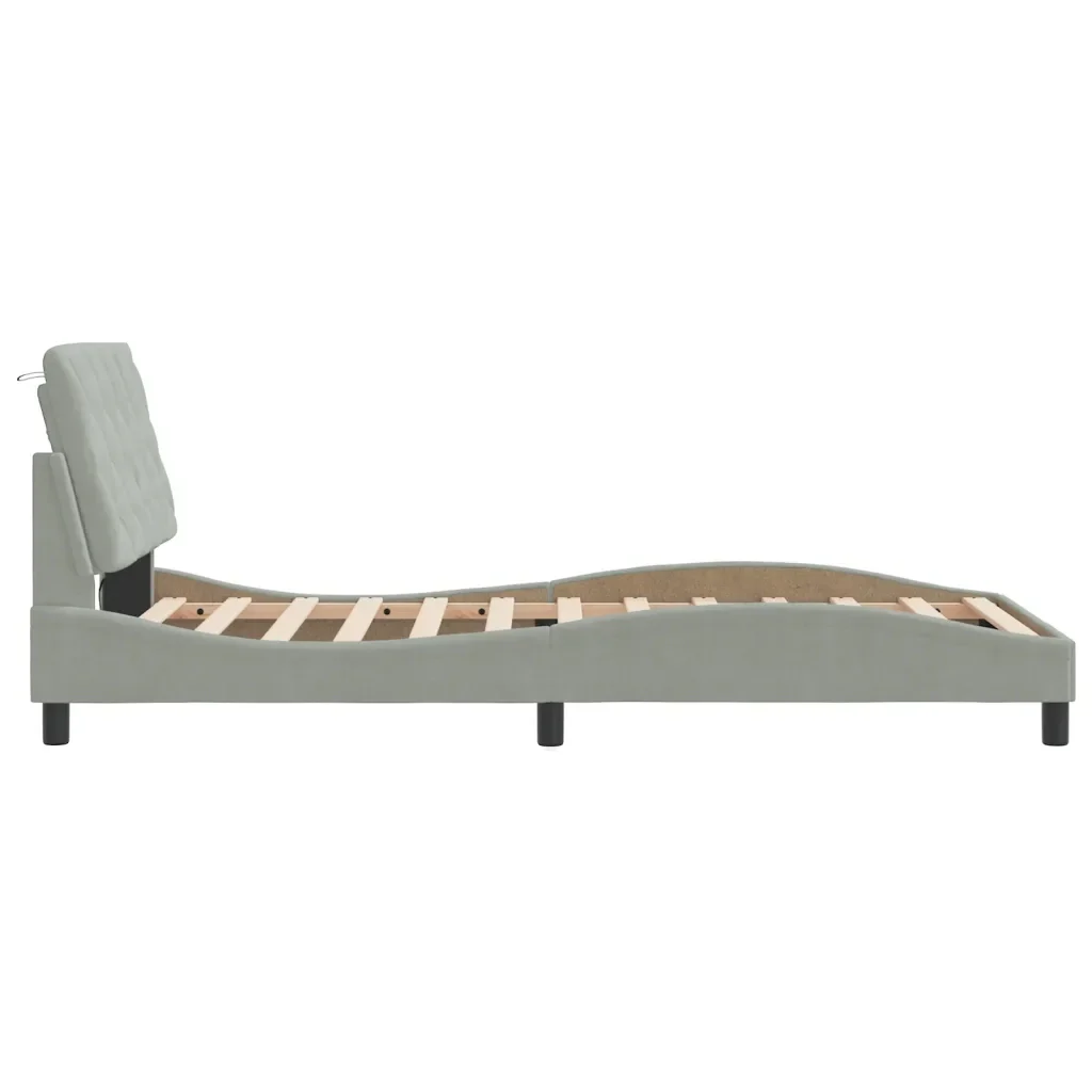 Letto singolo | Letto per adulti | Giroletto con LED senza Materasso Grigio Chiaro 100x200 cm in Velluto - Image 7